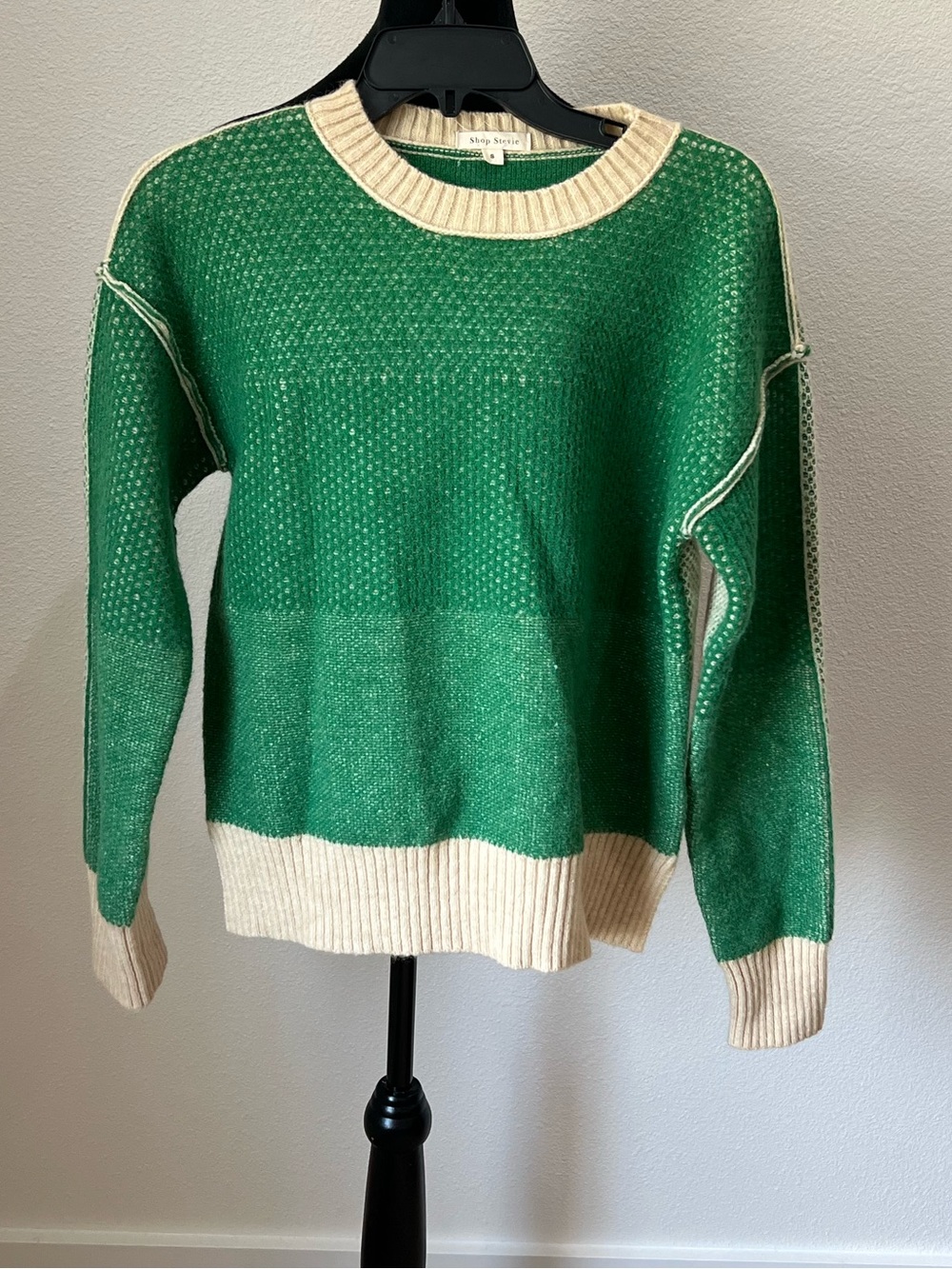 Shop Stevie Green Crewneck Sweater with Cream Trim